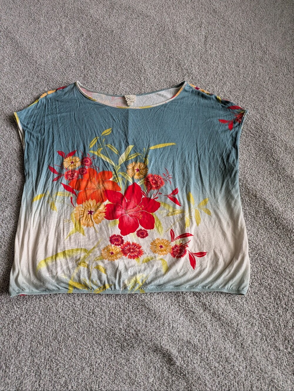🌼B2G1🌼 Anthropologie Blue-to-White Ombre Floral Tunic Red Yellow Blooms